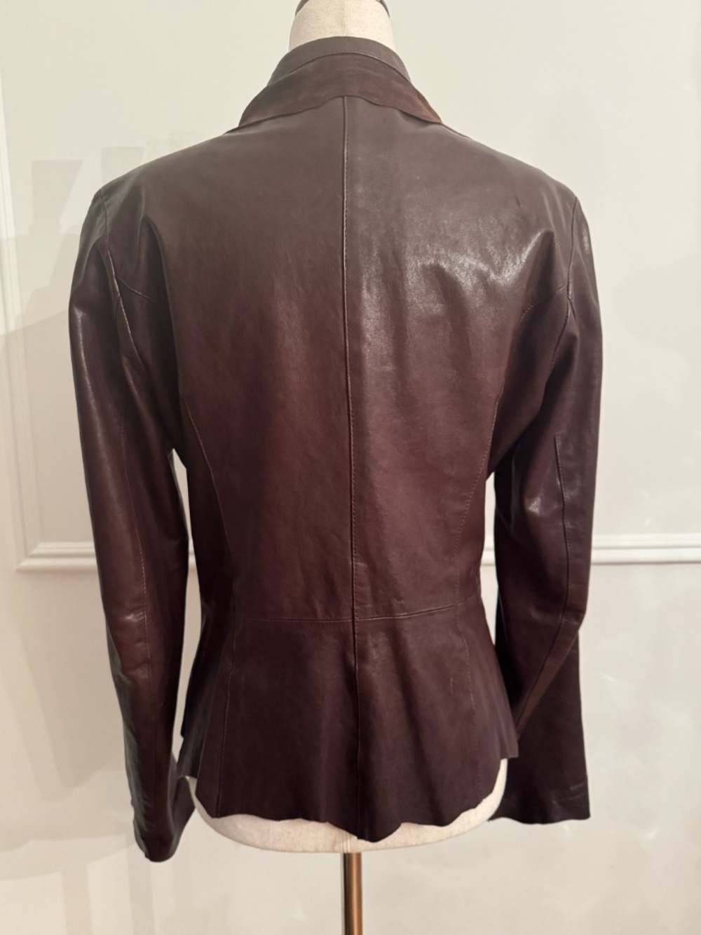 Vintage Roberto Cavalli Mainline 2002 Brown Leather Moto Jacket Suede Leopard 46 - Picture 4 of 9